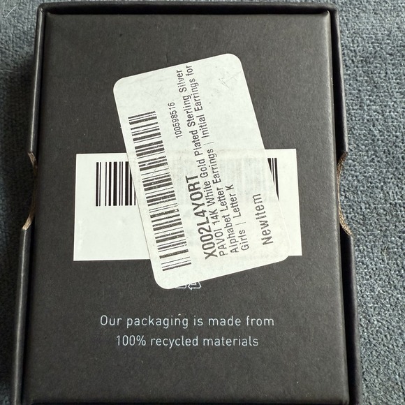 Initial Letter K  Earrings PAVOI 14K  White Gold Plated‎ Sterling Silver NIB - Picture 7 of 7